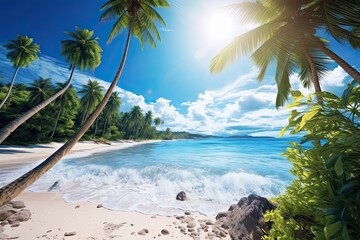 White Sand Beach Landscape: Tropical Paradise with Coco Palms