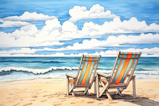 Beach Landscapes: Captivating Beach Chairs Drawing for Serene Coastal Vibes