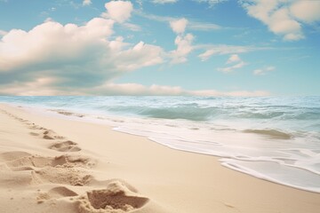 Fototapeta na wymiar Soft Sand Beach Photo: Captivating Coastal Scene with Serene Turquoise Waters