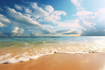 Fototapeta na wymiar Beach Photo: Wide Panorama Beach Background Concept - Captivating Ocean View with Endless Horizons