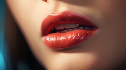 a close up of a woman's lips with a red lipstick