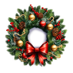 Fototapeta na wymiar Watercolor Christmas Wreath with Berries Isolated on White Background