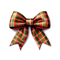 Cozy Christmas Plaid Bow Illustration Isolated on White Background