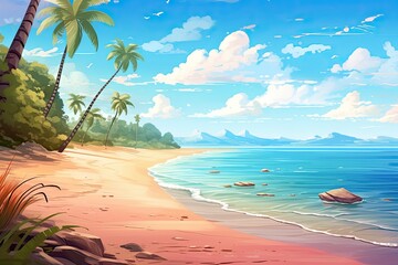 Naklejka premium Beach Landscape: Captivating Beach Theme Background for Ultimate Serenity