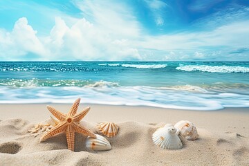 Fototapeta na wymiar Beach Theme Background: Vacation Travel Holiday Beach Banner Image for Ultimate Tropical Getaways