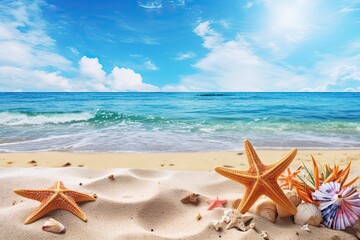 Fototapeta na wymiar Beach View: Stunning Holiday Summer Beach Background with Breathtaking ocean view