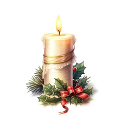 Artfully Illuminated Christmas Candle in Oil Paint Isolation on White Background