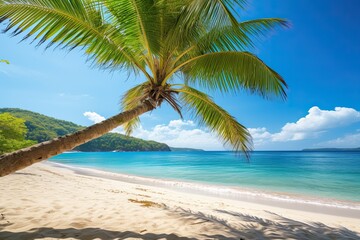 Beautiful Tropical Beach and Sea: Stunning Nature Landscape View with Palm Tree in Sunny Day