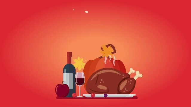 Happy Thanksgiving dinner set animation. 4k video animated