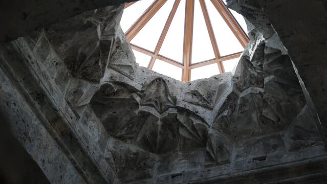 Interior view of the stone detail on the walls of Haghartsin Monastery in Dilijan, Armenia