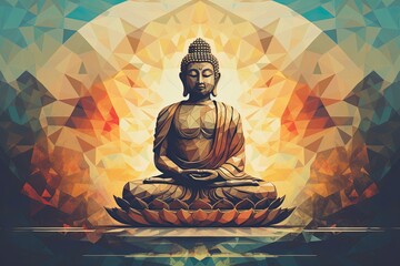 Buddha Wallpaper: Vintage Mosaic Structure & Abstract Illustration - Captivating and Serene