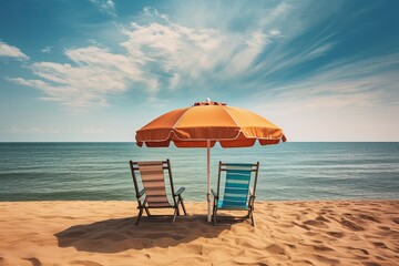 Beach Landscapes: Chairs and Umbrella on the Seaside