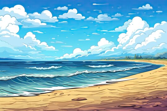 Cartoon Beach: Wide Panorama Beach Background Concept - Stunning Digital Image