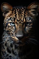 Fototapeta na wymiar Leopard portrait on dark background. Generative AI