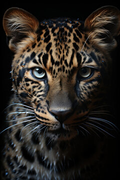 Leopard portrait on dark background. Generative AI