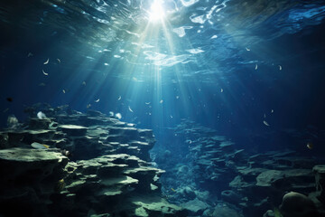 Underwater background deep blue sea and light. Ai generative