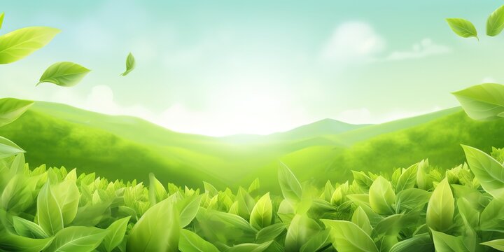 tea plantation background with sunrise rays