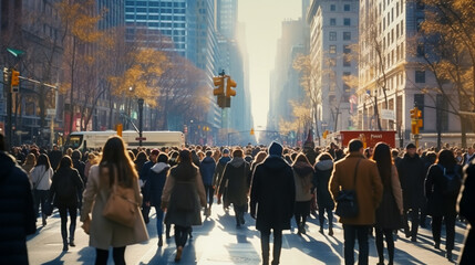 Crowd of anonymous people walking on busy New York City street - Powered by Adobe