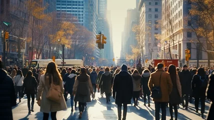 Fototapeten Crowd of anonymous people walking on busy New York City street © lelechka