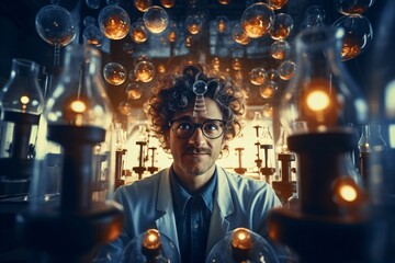 A physicist in his lab - obrazy, fototapety, plakaty