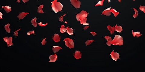 falling red rose petals, black background