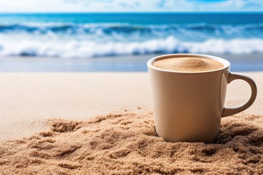 Coffee at the Beach: Closeup of Sea Sand, Beach Bliss