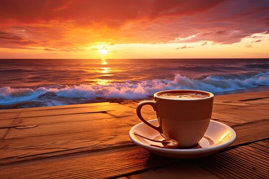 Sunset Beach Images: Coffee at the Beach - Captivating Seascapes and Delightful Coffee Moments