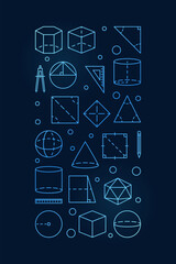Geometry School Discipline vector concept vertical thin line blue banner - vector illustration