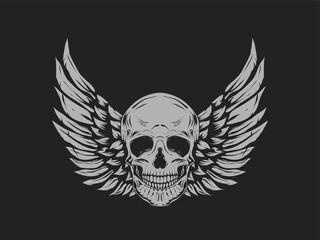 Vintage illustration of skull and wings 