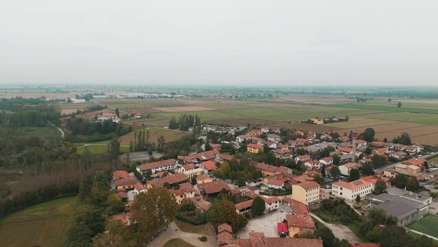 Morimondo top view in the countryside of Lombardia close to Abbiategrasso