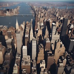 An aerial view of a bustling Manhattan skyline.