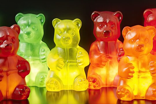 Matte Glass Effect Gummy Bears Wallpaper: Vibrant and Delicious Candy Delight