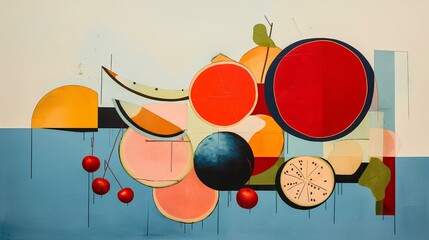Abstract art print of fruit painted on canvas - obrazy, fototapety, plakaty