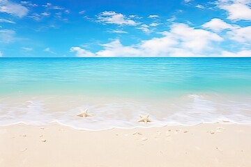 Fototapeta na wymiar Holiday Summer Beach Background - Panorama of Beautiful White Sand Beach and Turquoise Water