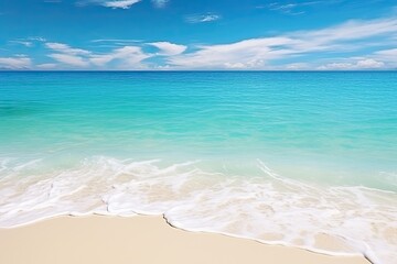 Fototapeta na wymiar Holiday Summer Beach Background: Panorama of Beautiful White Sand Beach and Turquoise Water