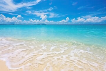 Fototapeta na wymiar Holiday Summer Beach Background: Stunning Panorama of Turquoise Water and Beautiful White Sand Beach