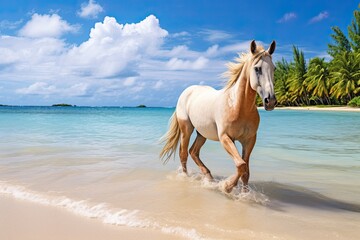 Horse on Beach: Stunning Tropical Nature Landscape View of Beautiful Sunny Day, Beach and Sea