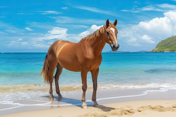 Obraz na płótnie Canvas Horse on Beach: Vacation Travel Holiday Beach Banner Image for Stunning Seaside Getaways