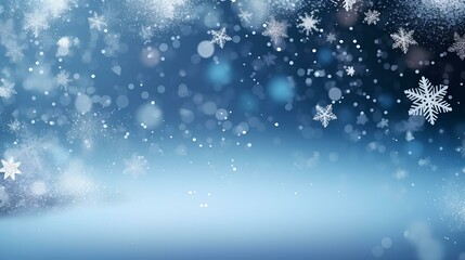 falling snowflakes banner background on blue background