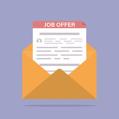 Job offer letter in yellow envelope. job offer email envelope, job opportunity to be promoted or new position for higher salary, employment and recruitment, human resources.
