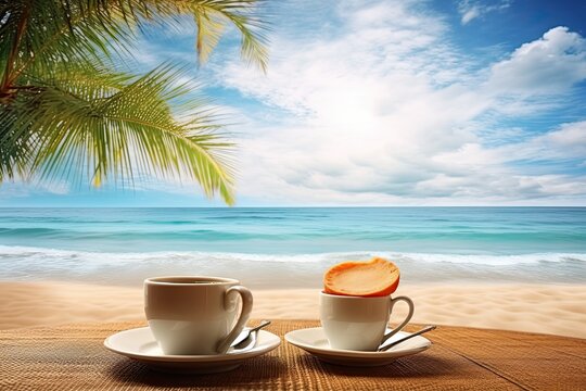 Inspire Tropical Beach Seascape Horizon: Coffee at the Beach Digital Image