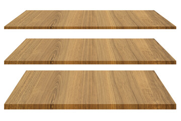 Set of wood shelves isolated on white background with clipping path for design