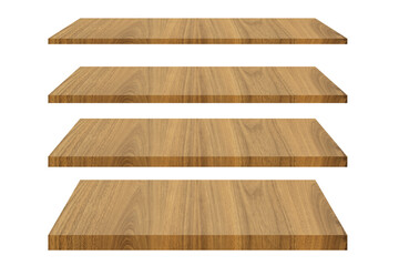 Set of wood shelves isolated on white background with clipping path for design