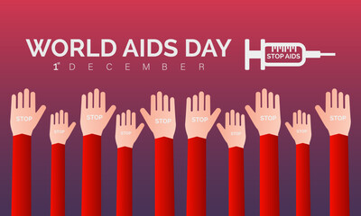 World AIDS Day Awareness Background Red banner Ribbon and Global Support Vector Illustration. background, banner, card, poster design.