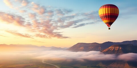 colorful hot air balloons with a view of the cloudy sky and scenery