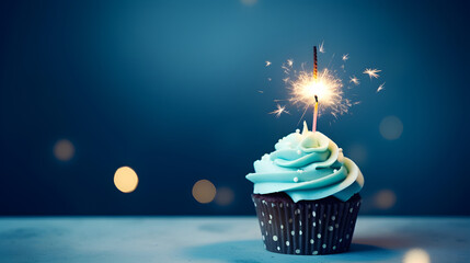 Small birthday cake with sparkle - obrazy, fototapety, plakaty
