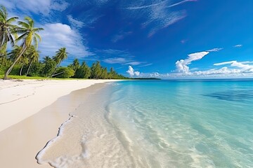 Obraz premium Beautiful Tropical Beach and Sea: Stunning Nature Landscape View in Sunny Day, Panoramic White Sand Beach and Turquoise Water