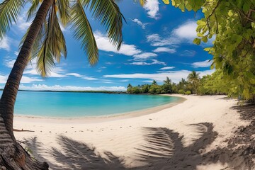 Nature Landscape View: Beautiful Tropical Beach and Sea in Sunny Day - Panorama of White Sand Beach with Turquoise Water