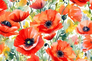 pastel watercolor background with poppies. Generative AI