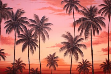 Fototapeta na wymiar Close Up Palm Tree Sunset Wallpaper: Stunningly Detailed Tropical Paradise